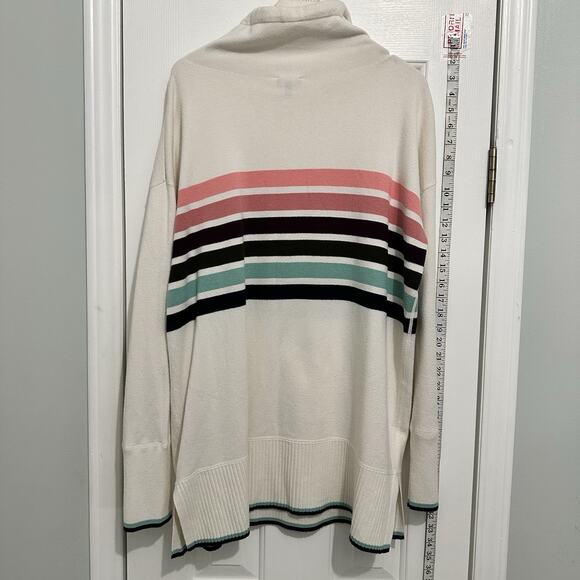 T by TALBOTS Size 1x Ivory White Striped Rainbow Mock Turtleneck Sweater - Picture 9 of 10